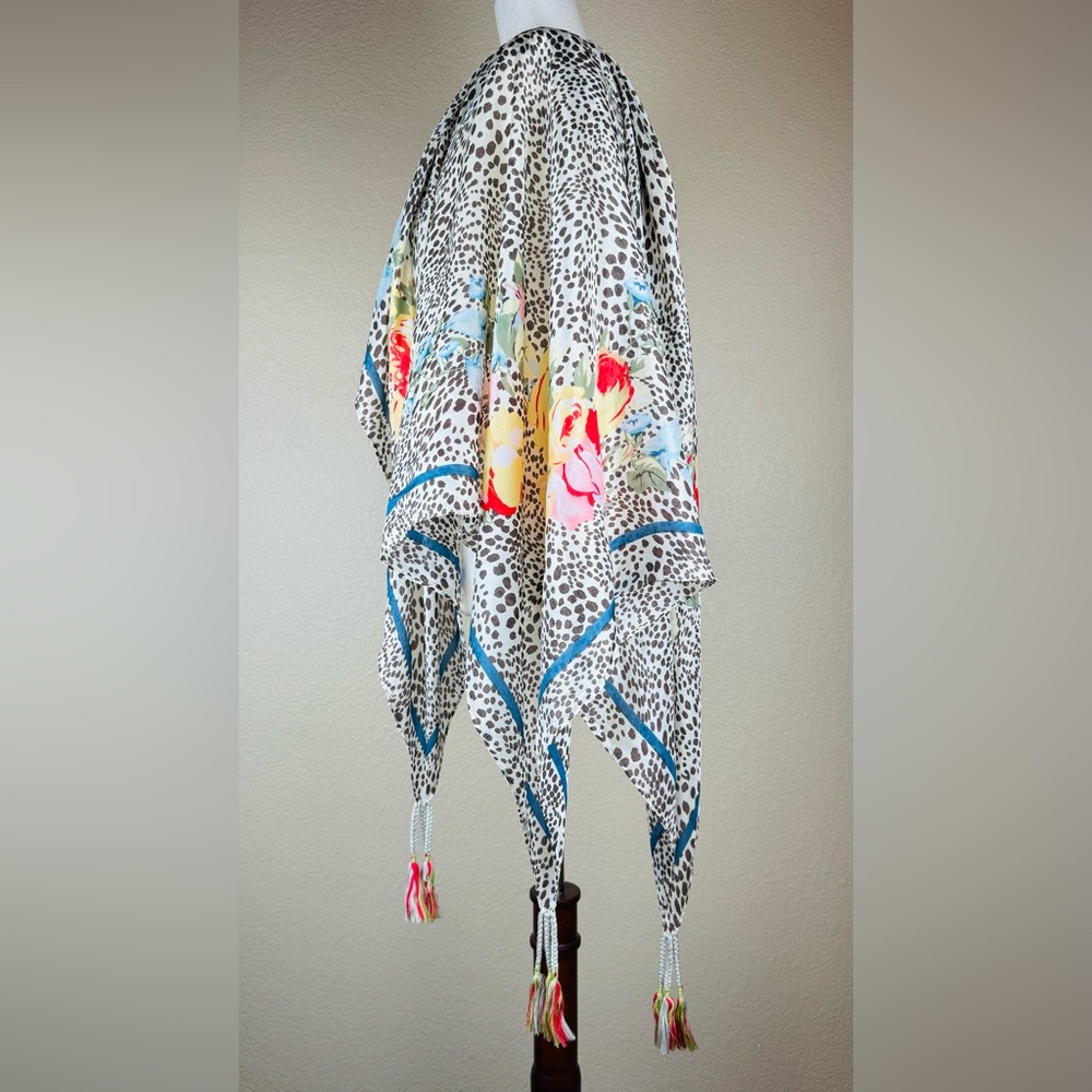 Johnny Was scarf/shawl/cover-up. Multi hued floral on leopard print. OS. NWOT. - Picture 2 of 12